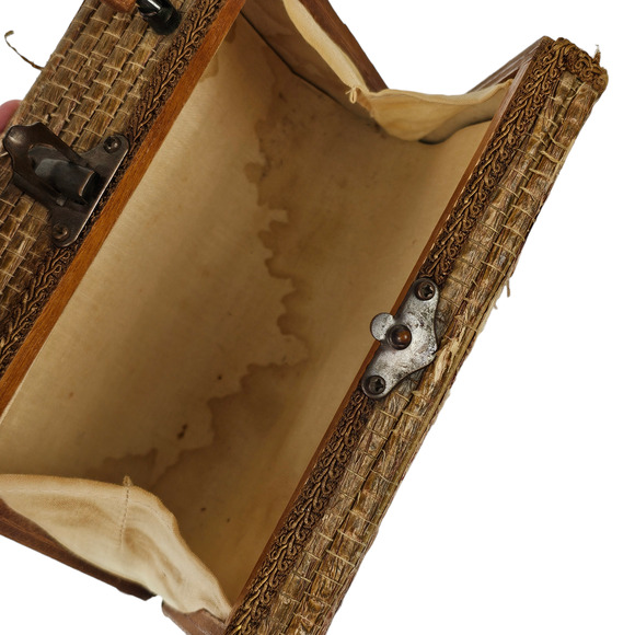 Vintage wooden box top handle trapezoid purse upcycle crafts 8.5 x 5.5 x 2.75 - Picture 7 of 7